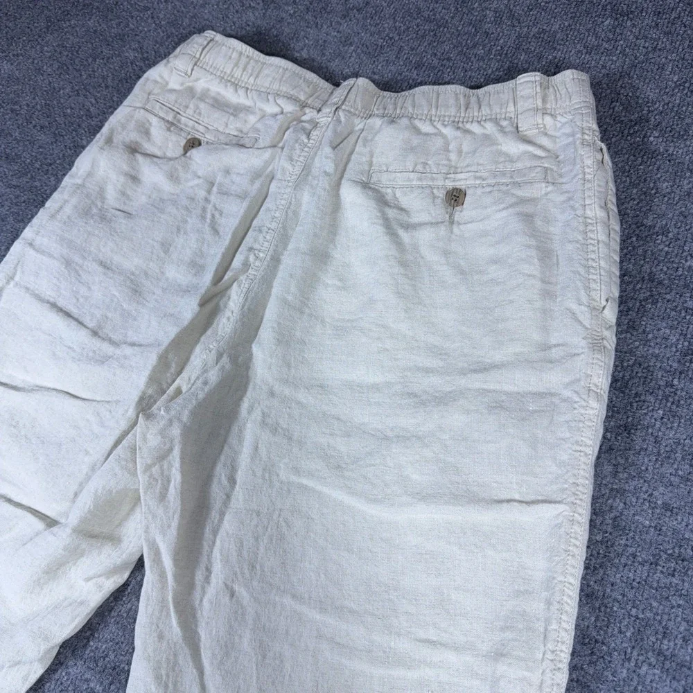 Caribbean Mens 38x30 Linen Pants Cream Off White Elastic Waist Summer Beach